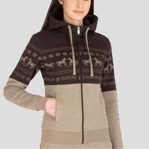 Equiline Nilvian Full Zip Hoodie with Winter Print & Horses, Womens size XXL
